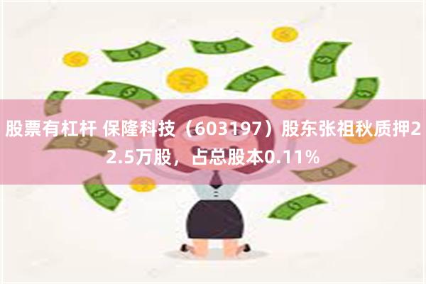 股票有杠杆 保隆科技（603197）股东张祖秋质押22.5万股，占总股本0.11%